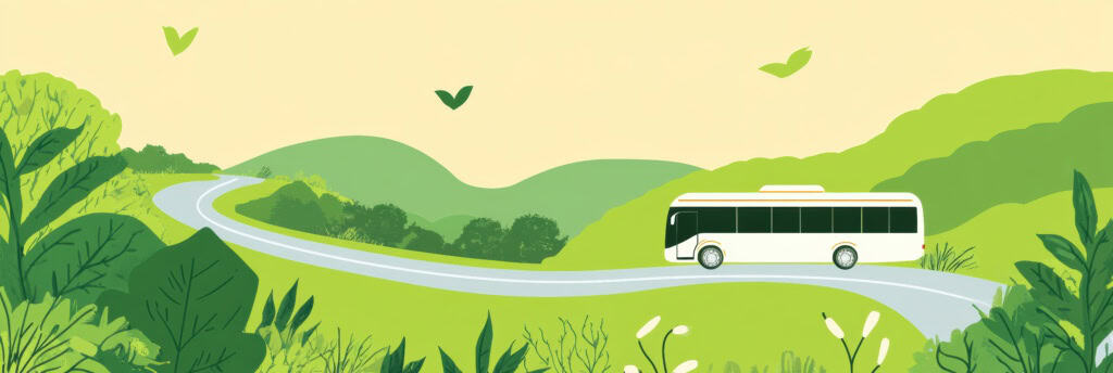 mini bus driving through the countryside